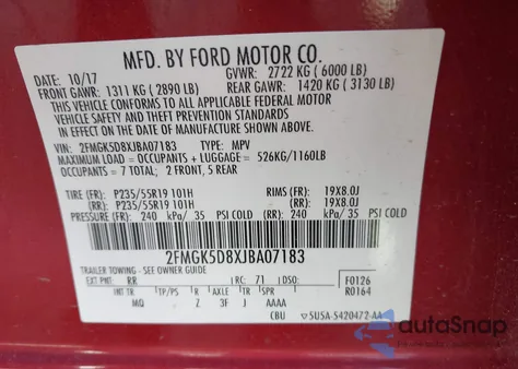 2018 Ford Flex Limited from USA, damaged, VIN 2FMGK5D8XJBA07183